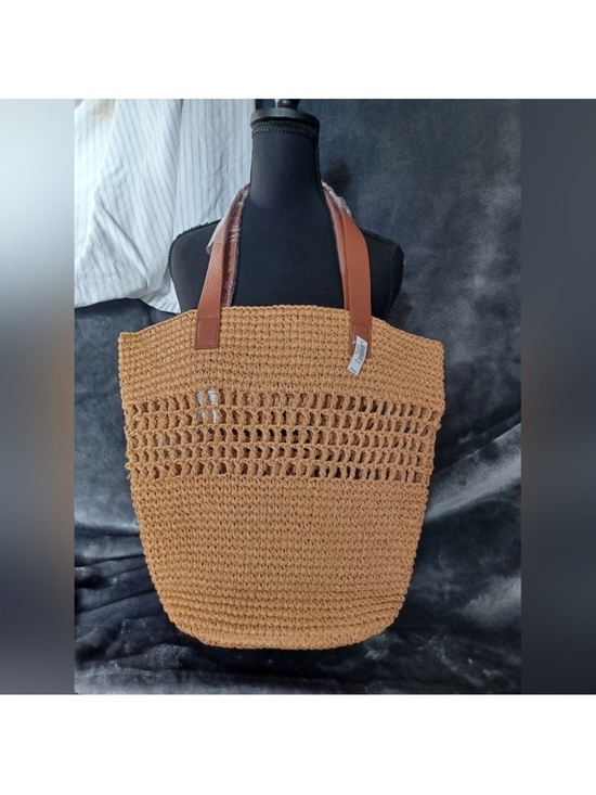 NWT Banana Republic Straw Market Tote In Tobacco Color - Picture 4 of 5